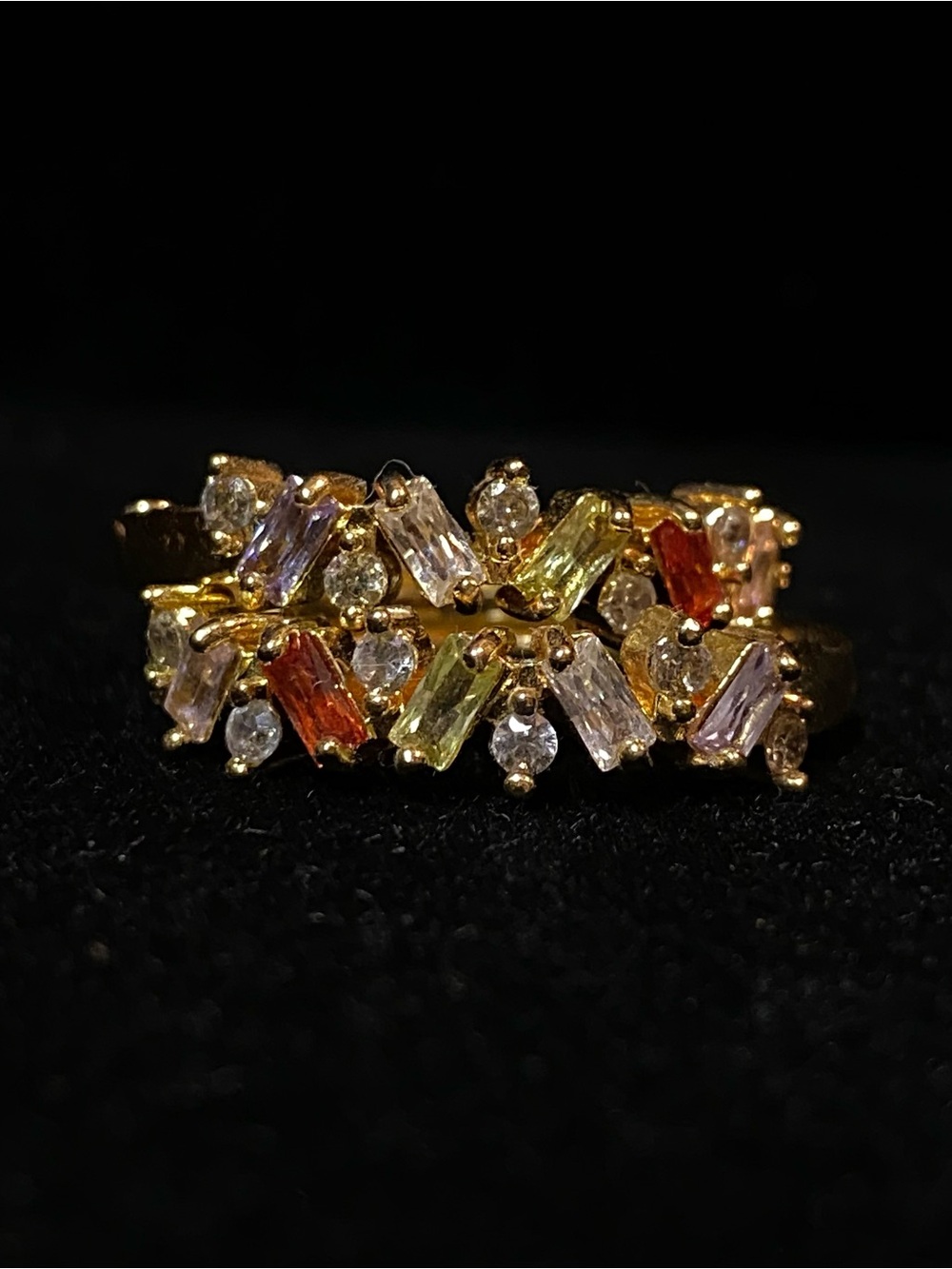 Gold-Plated Stainless Steel Rainbow Baguette CZ Huggie Hoop Earrings